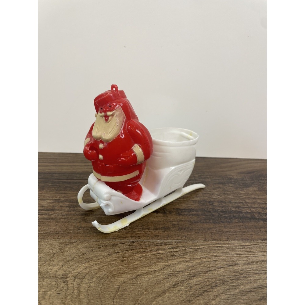 Vintage Christmas Rosbro Plastic Santa Claus White Sleigh Candy Container BROKE